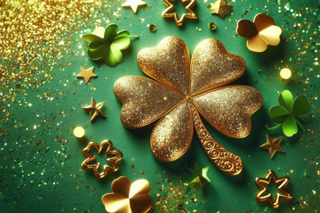 Golden clover on green background St. Patrick's Dayの素材