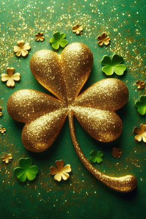Golden clover on green background St. Patrick's Dayの素材