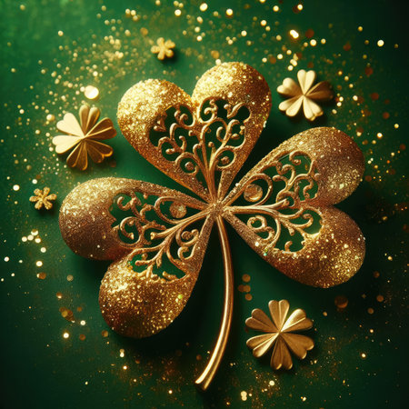 Golden clover on green background St. Patrick's Dayの素材