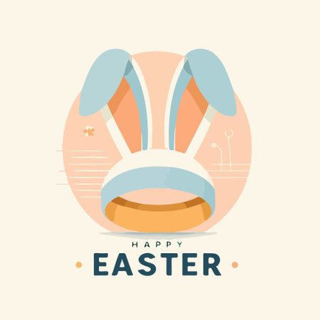 Happy Easter. Bunnies, eggs and flowers. Modern style design, pastel colorsのイラスト素材