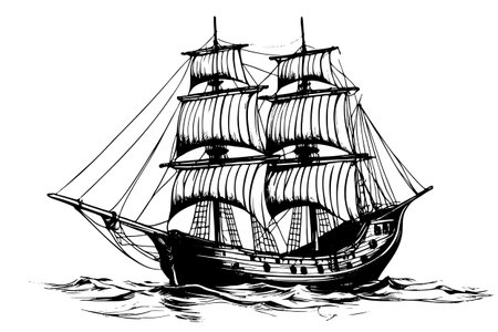 Sailing ship sketch. Old Fashioned Vintage