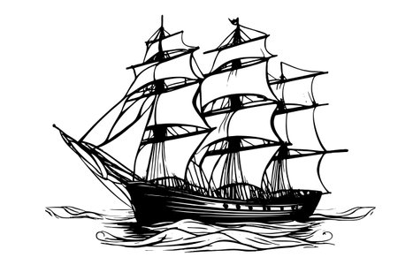 Sailing ship sketch. Old Fashioned Vintageのイラスト素材