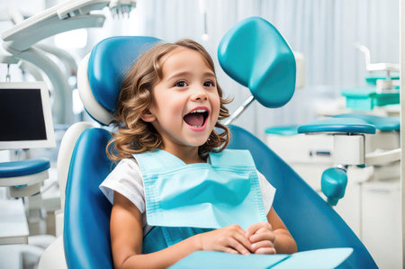 happy little girl in the dental officeの素材