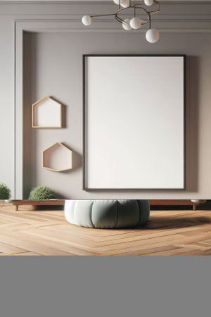 living room design in a modern style, bright room with a sofa and a mock-up paintingの素材