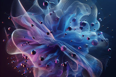 A colorful, abstract image flower made many small, colorful spheres. image has dreamy, ethereal quality to it, with spheres floating in a seemingly weightless environmentの素材
