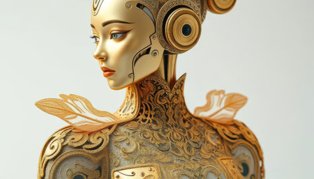 A woman in a gold costume with gold headpieceの素材