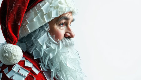 A man dressed as Santa Claus with a beard and a red hat. He is wearing a red shirt and a white hatの素材