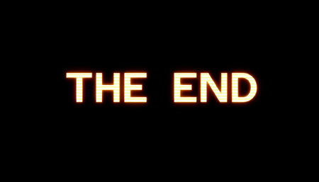 The end is a black and white image with a glowing text that reads The End. The image has a dark and ominous mood, with the glowing text adding to the sense of finality and closureの素材