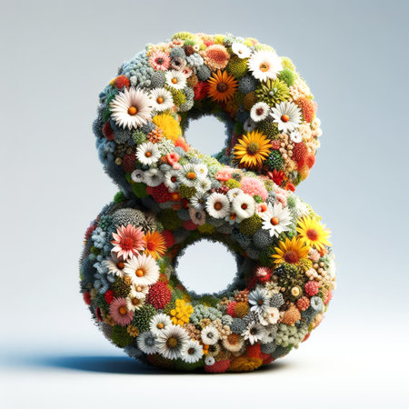 The number 8 is made of flowers and leaves. It is a creative and artistic representation of the numberの素材