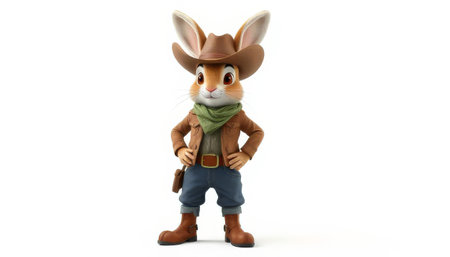 Rabbit wearing a cowboy hat and a green bandana. The rabbit is standing with his arms crossed and holding a gunの素材