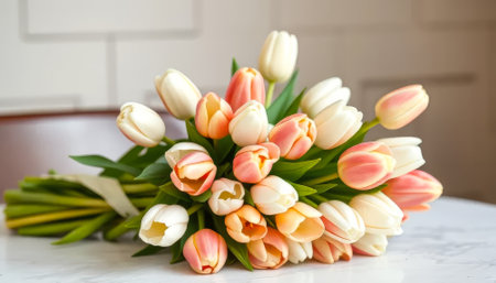 Bouquet of flowers with pink and white petals. The flowers are arranged in a bunchの素材