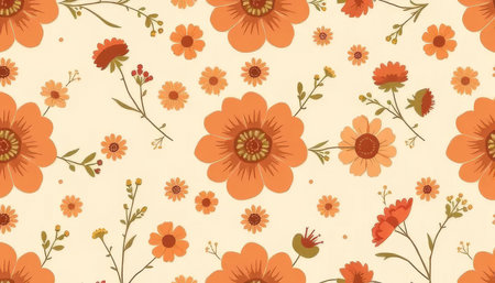 Flower pattern with many flowers in it. The flowers are orange. The background is whiteの素材