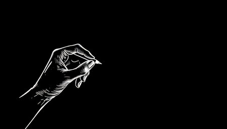 Hand is drawing on a black background. The hand is holding a penの素材
