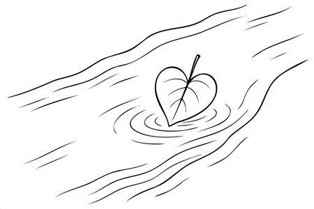 A leaf is floating in a river. The leaf is in the water and the water is calmのイラスト素材