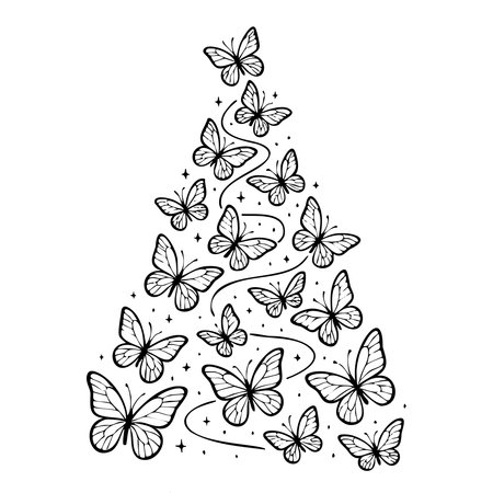 Christmas tree made of butterflies, sketch.のイラスト素材