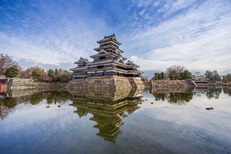 Matsumoto castle against blue sky in Nagono city, Japanのeditorial素材
