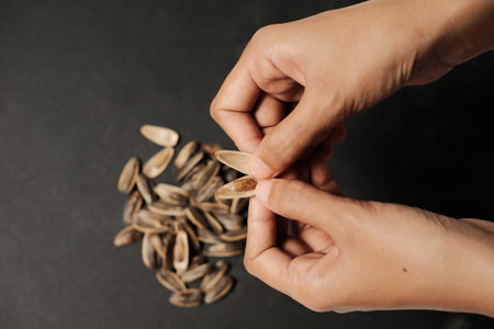 Sunflower seeds snack on a dark background. Isolated