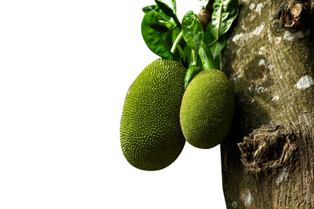 Young jackfruit on a tree isolated on a white background