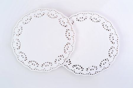 Stack of white frilly paper napkins. Macro shotsの写真素材