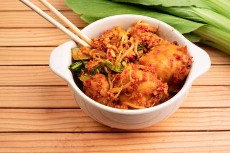 Korean food, Stir-fried rice vermicelli with vegetablesの写真素材
