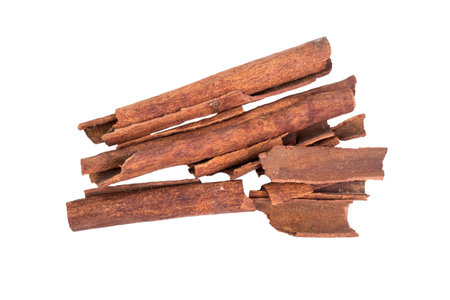 cinnamon sticks isolated on white background close up. Top view.の写真素材