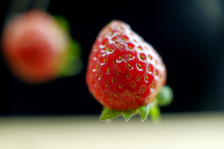 strawberry on a black background, close-up, macroの写真素材