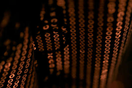 Binary code on a dark background. Close-up. Macroの写真素材