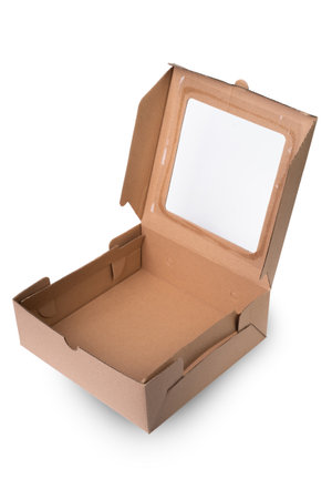 Cardboard box isolated on white background. Clipping path included.の写真素材