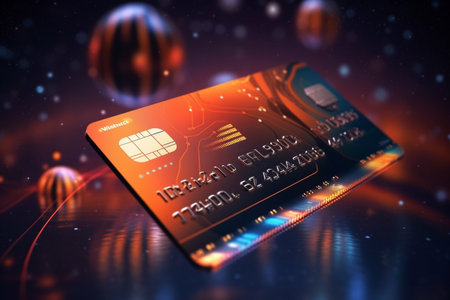 Futuristic credit card for online payments with icons. Ai generativeの素材