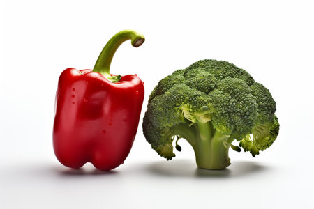 Broccoli and pepper isolated on white background. Healthy food concept.の素材