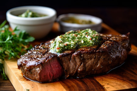 Juicy grilled steak seasoned with butter and spices. Ai generativeの素材