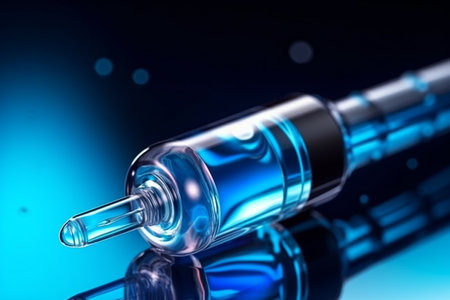 Dropper with blue gel, transparent liquid hyaluronic acid. concept of cosmetics, science and health. generative AIの素材