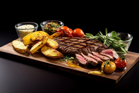 A fine dish of succulent meat with spices and herb butter sauce. Ai generativeの素材