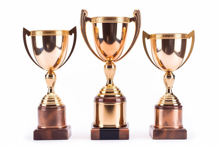 Golden trophies Isolated on white background, generative AIの素材