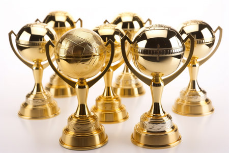 Golden trophies Isolated on white background, generative AIの素材