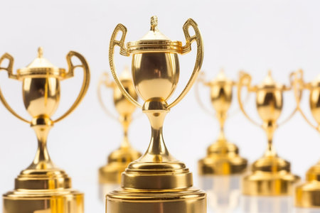 Golden trophies Isolated on white background, generative AIの素材
