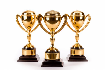 Golden trophies Isolated on white background, generative AIの素材