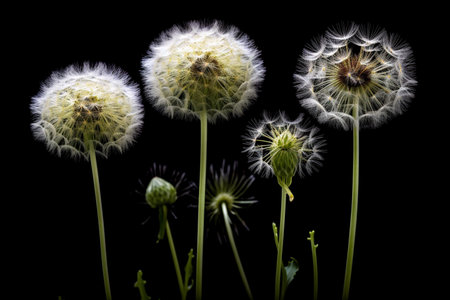 Dandelion stage isolated on black background, generative AIの素材