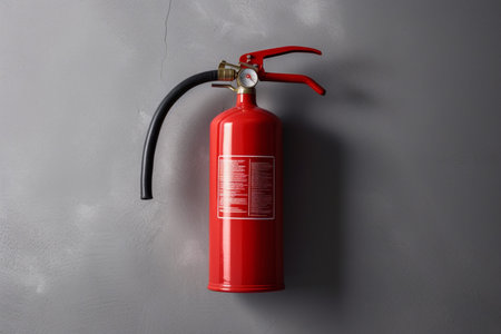 Fire extinguisher on gray wall, generative AIの素材