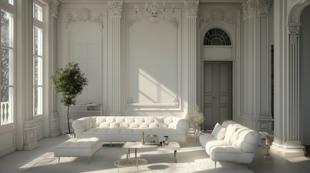 Luxury living room with white sofa in classic style.3d renderの素材