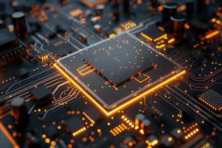 Circuit board close-up. 3d rendering, 3d illustration.の素材