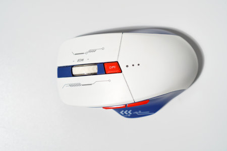 Wireless Ergonomic Computer Mouse With Blue And White Designの写真素材