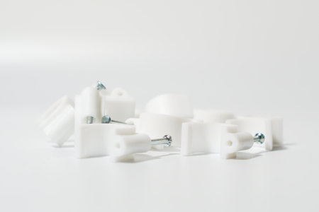 Plastic Wall Mounts And Fasteners On A White Backgroundの写真素材