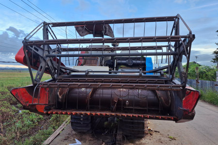 Combine harvester working on a farm in Brazil. Agricultural machineryの写真素材