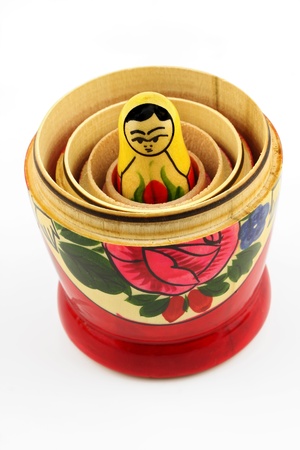 Russian nesting dolls ( babushkas or matryoshkas ) isolated on white backgroundの写真素材