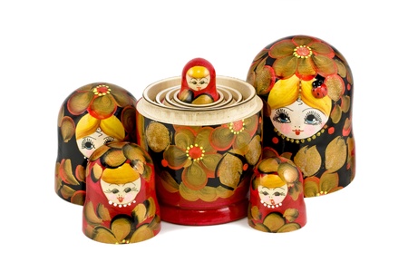 Russian nesting dolls ( babushkas or matryoshkas ) isolated on white backgroundの写真素材