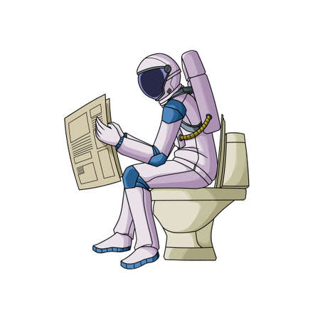 Astronaut reading papernews on toilet bowlのイラスト素材