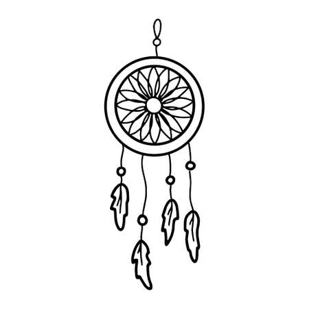 Dream catcher in doodle style hand drawing, vector iconのイラスト素材