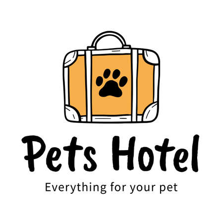 hand-drawn icon for a Pets hotel in the Doodle style with bag and pawのイラスト素材
