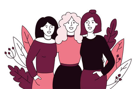 Three women stand togetherのイラスト素材